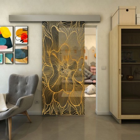 Glasschiebetür ECO-LINE - Fineprint Model 020 Gold auf Grauglas