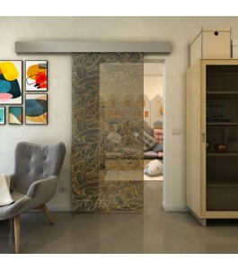 Glasschiebetür ECO-LINE - Fineprint Model 021 Gold auf Grauglas