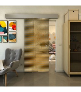 Glasschiebetür ECO-LINE - Fineprint Model 022 Gold auf Grauglas
