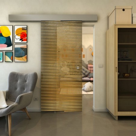 Glasschiebetür ECO-LINE - Fineprint Model 022 Gold auf Grauglas