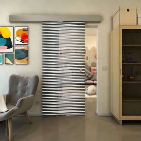 Glasschiebetür ECO-LINE - Fineprint Model 022 Weiss auf Grauglas