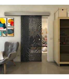 Glasschiebetür ECO-LINE - Fineprint Model 023 Schwarz auf Grauglas