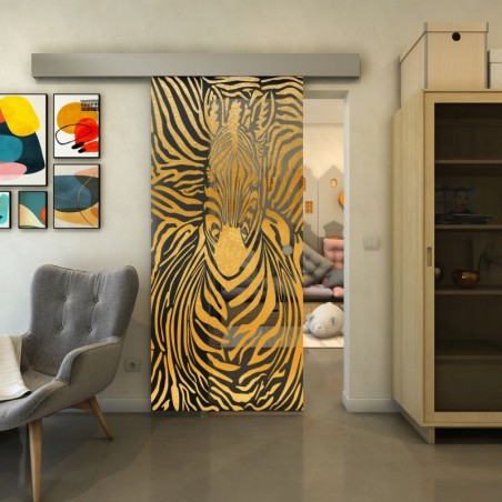Glasschiebetür ECO-LINE - Fineprint Model 023 Gold auf Grauglas