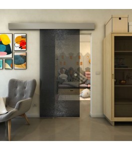 Glasschiebetür ECO-LINE - Fineprint Model 024 Schwarz auf Grauglas