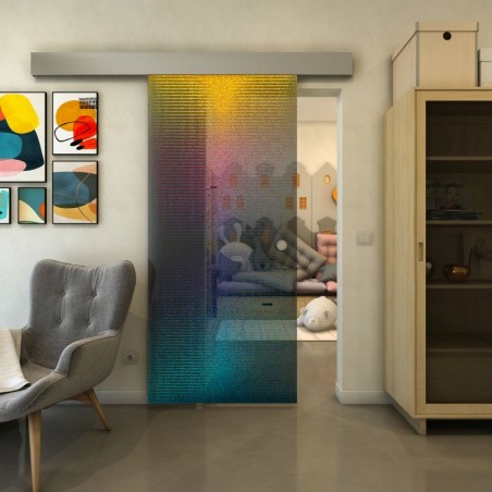Glasschiebetür ECO-LINE - Fineprint Model 024 Verlauf auf Grauglas