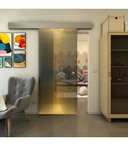 Glasschiebetür ECO-LINE - Fineprint Model 024 Gold auf Grauglas