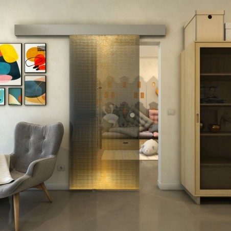 Glasschiebetür ECO-LINE - Fineprint Model 024 Gold auf Grauglas