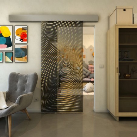 Glasschiebetür ECO-LINE - Fineprint Model 027 Gold auf Grauglas