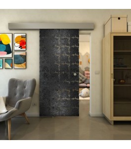 Glasschiebetür ECO-LINE - Fineprint Model 033 Schwarz auf Grauglas