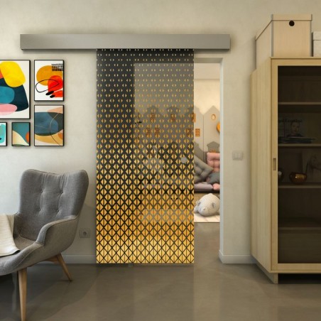 Glasschiebetür ECO-LINE - Fineprint Model 038 Gold auf Grauglas