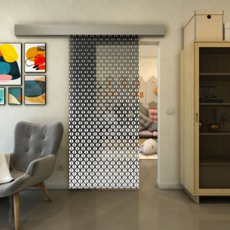 Glasschiebetür ECO-LINE - Fineprint Model 038 Weiss auf Grauglas