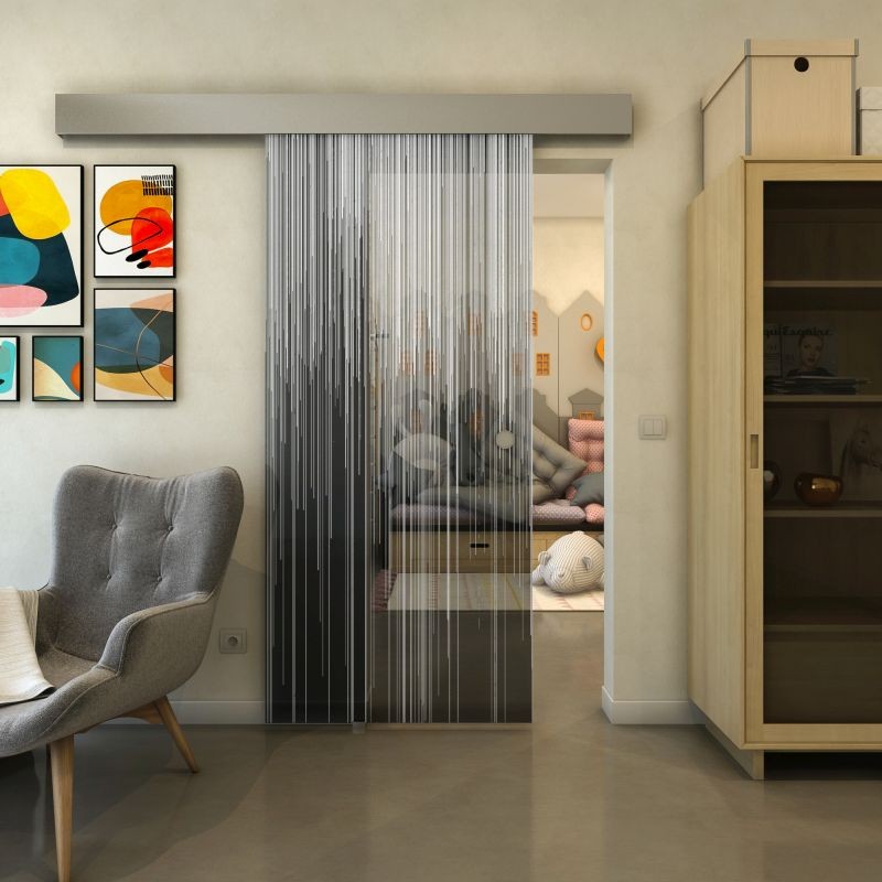 Glasschiebetür ECO-LINE - Fineprint Modell 052 Weiss auf Grauglas