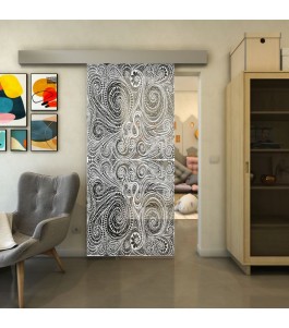 Glasschiebetür ECO-LINE - Fineprint Model 055 Weiss auf Grauglas
