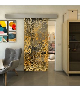 Glasschiebetür ECO-LINE - Fineprint Model 056 Gold auf Grauglas