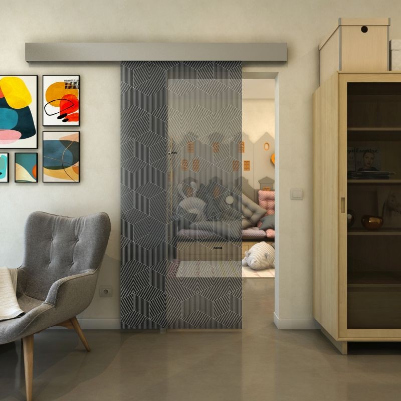 Glasschiebetür ECO-LINE - Fineprint Modell 063 Weiss auf Grauglas