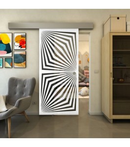 Glasschiebetür ECO-LINE - Fineprint Model 070 Weiss auf Grauglas