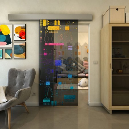 Glasschiebetür ECO-LINE - Fineprint Model 092 Verlauf auf Grauglas