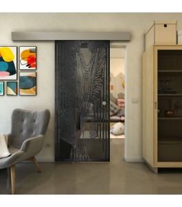 Glasschiebetür ECO-LINE - Fineprint Model 097 Schwarz auf Grauglas
