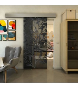 Glasschiebetür ECO-LINE - Fineprint Model 099 Schwarz auf Grauglas