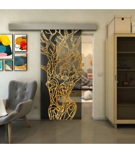 Glasschiebetür ECO-LINE - Fineprint Model 105 Gold auf Grauglas