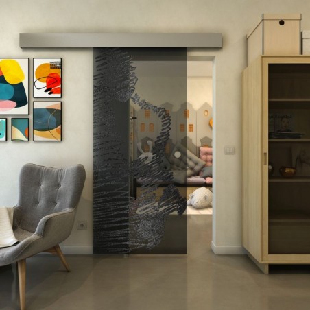 Glasschiebetür ECO-LINE - Fineprint Model 106 Schwarz auf Grauglas