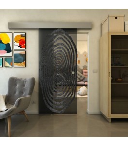 Glasschiebetür ECO-LINE - Fineprint Model 109 Schwarz auf Grauglas
