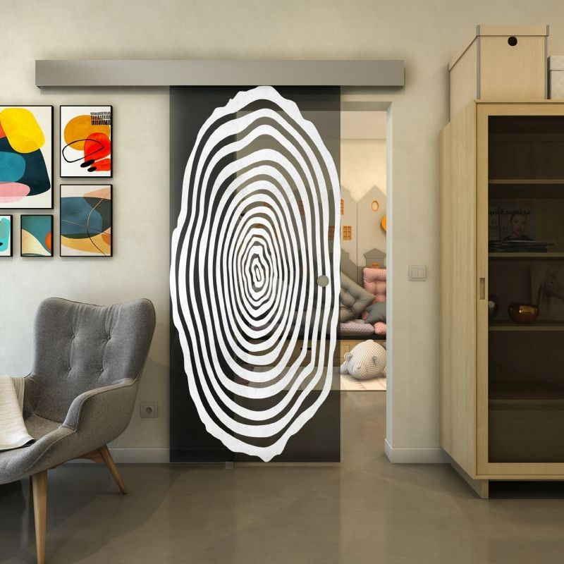 Glasschiebetür ECO-LINE - Fineprint Modell 109 Weiss auf Grauglas