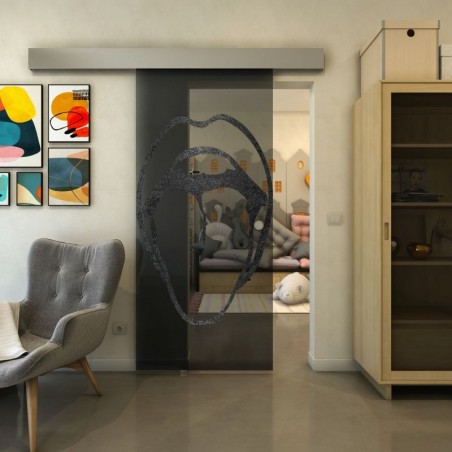 Glasschiebetür ECO-LINE - Fineprint Model 111 Schwarz auf Grauglas