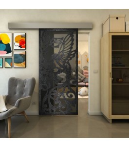 Glasschiebetür ECO-LINE - Fineprint Model 112 Schwarz auf Grauglas