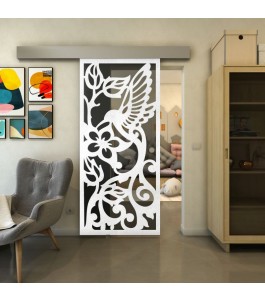 Glasschiebetür ECO-LINE - Fineprint Model 112 Weiss auf Grauglas