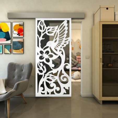 Glasschiebetür ECO-LINE - Fineprint Model 112 Weiss auf Grauglas