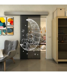 Glasschiebetür ECO-LINE - Fineprint Model 113 Weiss auf Grauglas