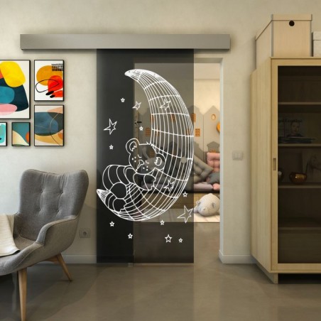 Glasschiebetür ECO-LINE - Fineprint Model 113 Weiss auf Grauglas