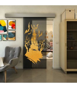 Glasschiebetür ECO-LINE - Fineprint Model 114 Gold auf Grauglas