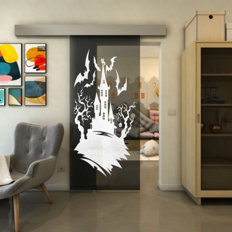 Glasschiebetür ECO-LINE - Fineprint Model 114 Weiss auf Grauglas