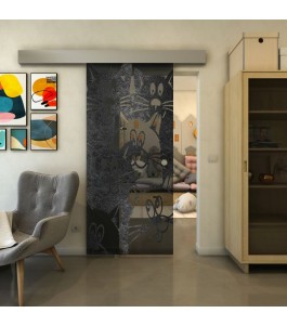 Glasschiebetür ECO-LINE - Fineprint Model 115 Schwarz auf Grauglas