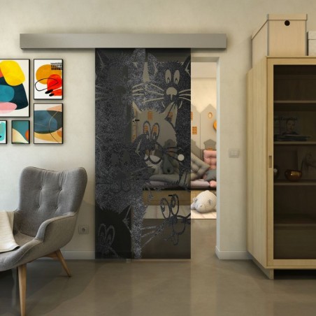Glasschiebetür ECO-LINE - Fineprint Model 115 Schwarz auf Grauglas