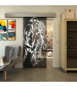 Glasschiebetür ECO-LINE - Fineprint Model 116 Weiss auf Grauglas