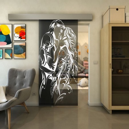 Glasschiebetür ECO-LINE - Fineprint Model 116 Weiss auf Grauglas