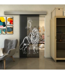 Glasschiebetür ECO-LINE - Fineprint Model 117 Weiss auf Grauglas