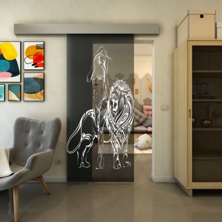 Glasschiebetür ECO-LINE - Fineprint Model 117 Weiss auf Grauglas