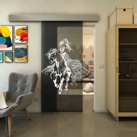 Glasschiebetür ECO-LINE - Fineprint Model 118 Weiss auf Grauglas