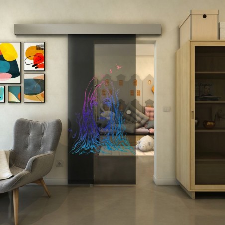 Glasschiebetür ECO-LINE - Fineprint Model 119 Verlauf auf Grauglas