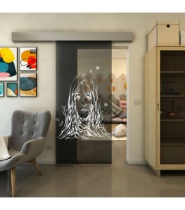 Glasschiebetür ECO-LINE - Fineprint Model 119 Weiss auf Grauglas