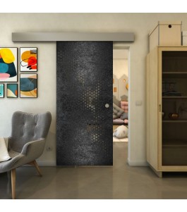 Glasschiebetür ECO-LINE - Fineprint Model 120 Schwarz auf Grauglas