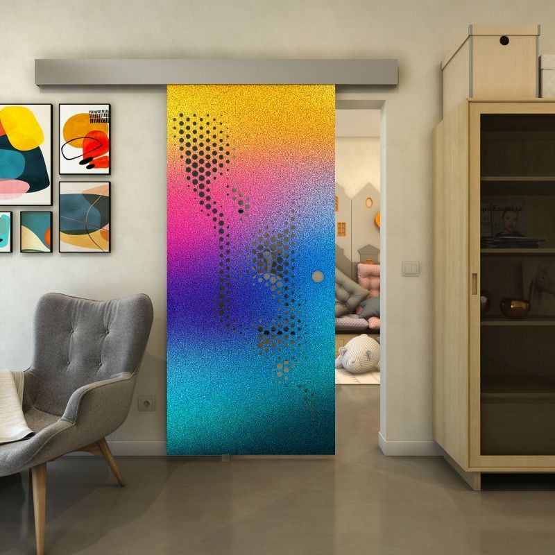 Glasschiebetür ECO-LINE - Fineprint Modell 120 Verlauf auf Grauglas Glasschiebetür ECO-LINE - Fineprint Modell 120 Verlauf auf Grauglas
