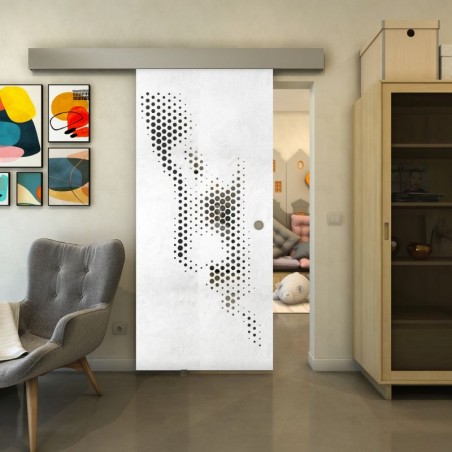 Glasschiebetür ECO-LINE - Fineprint Model 120 Weiss auf Grauglas