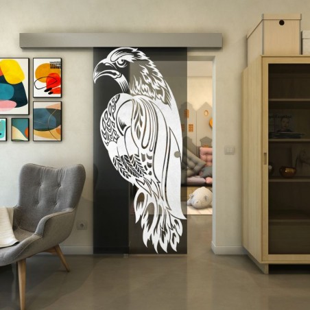 Glasschiebetür ECO-LINE - Fineprint Model 122 Weiss auf Grauglas