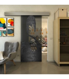 Glasschiebetür ECO-LINE - Fineprint Model 124 Schwarz auf Grauglas