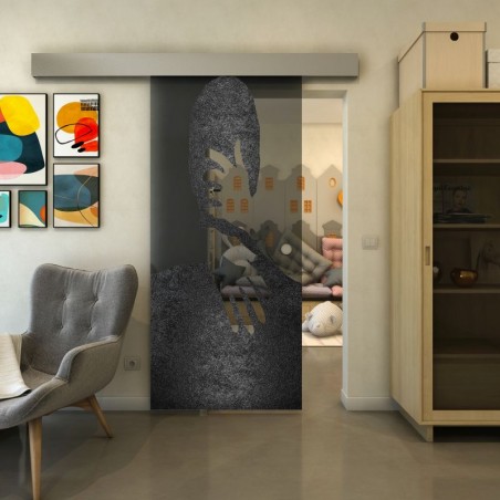 Glasschiebetür ECO-LINE - Fineprint Model 124 Schwarz auf Grauglas